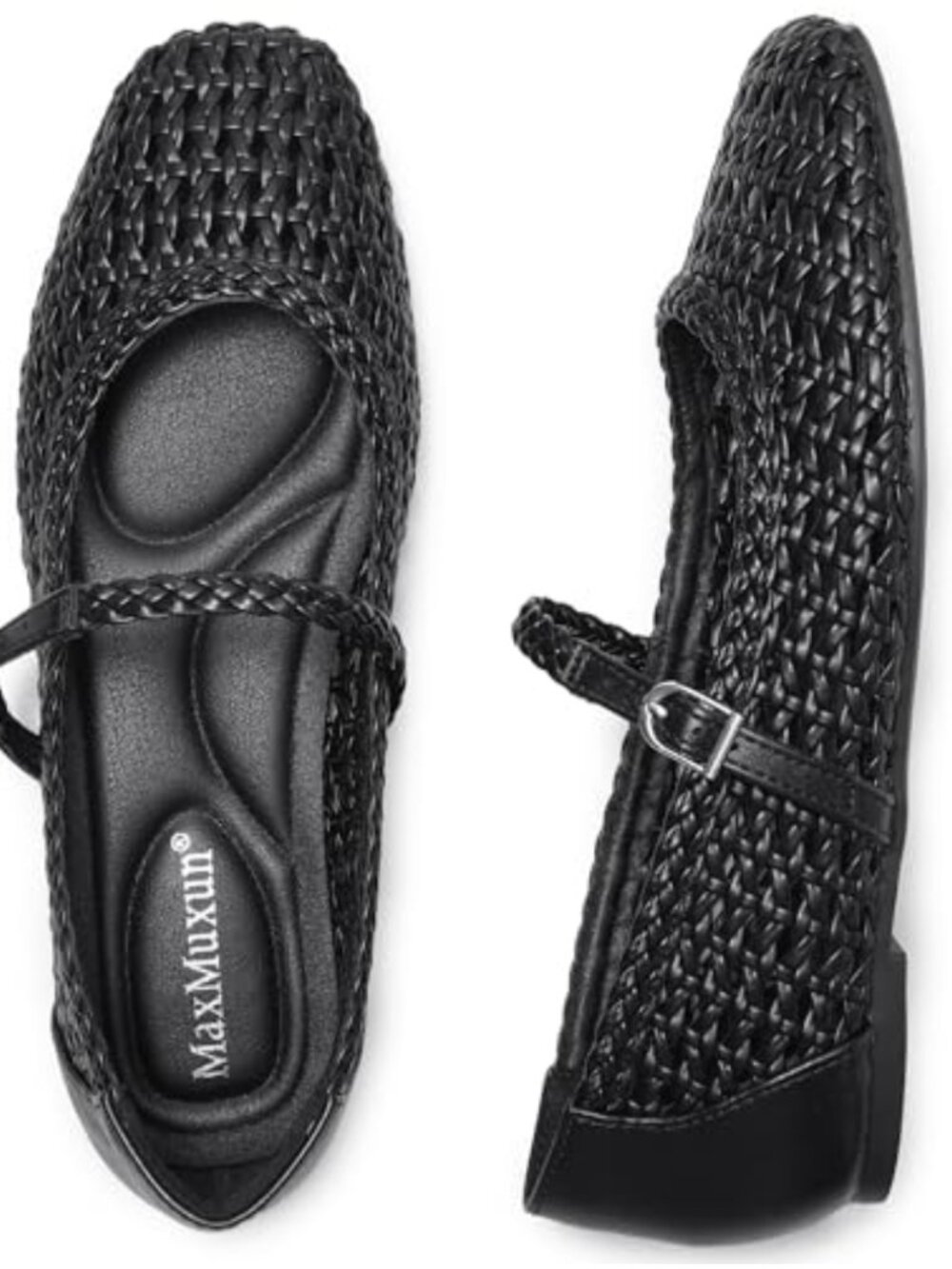Women's Square Toe Woven Mary Jane Ballet Flats Buckle Casual Dressy Shoes